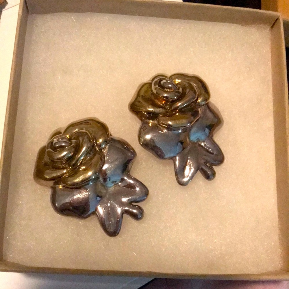 Sterling silver & gold plated earrings clip-on 925 silver mark like-new vintage - Picture 2 of 12